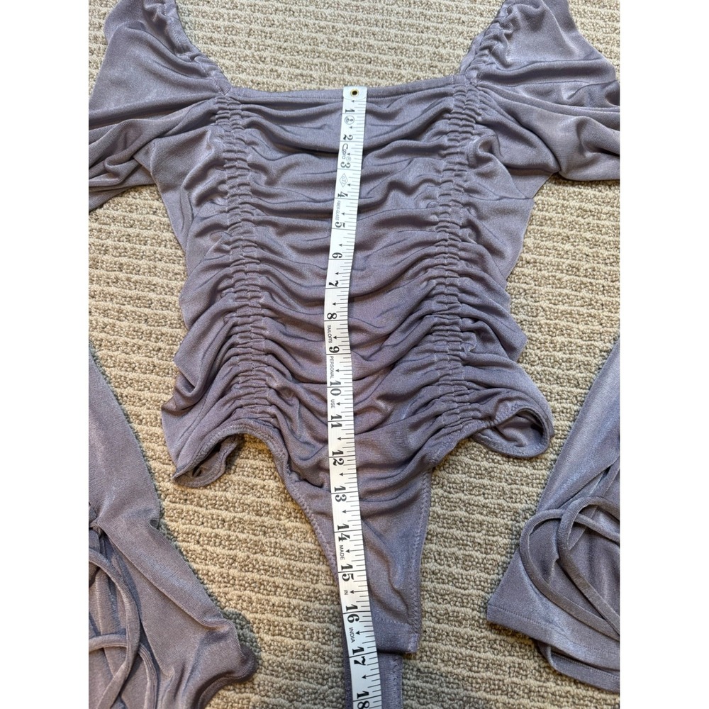 Free People Ruched Square Neck Long Sleeve Bodysuit‎ Shimmer Lilac - Picture 7 of 7